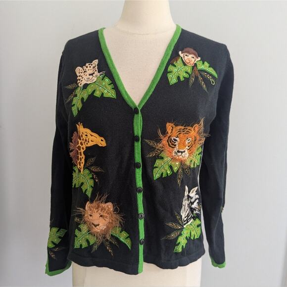 Design Options By Philip & Jane Gordon Jungle Safari Sweater Cardigan Medium - Picture 1 of 6